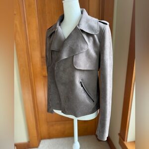 KUT From The Kloth Women's Brown Faux Suede Moto Raw Edge Open Front Jacket